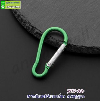 Y117-03 ตะขอเกี่ยวคาราบิเนอร์ ห่วง carabiner ห้อยพวงกุญแจ สีเขียว (แพ็ค 10 อัน) คาราบิเบอร์อลูมิเนียม