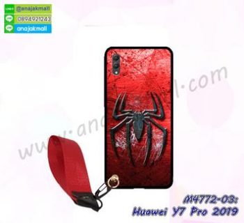 M4772-03 เคสยาง Huawei Y7 Pro 2019 ลาย Spider พร้อมสายคล้องมือ