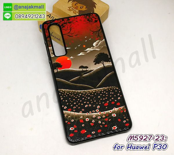 M5927-23 เคส huawei p30 ลาย Red Flower01 กรอบแข็งหัวเว่ยพี30