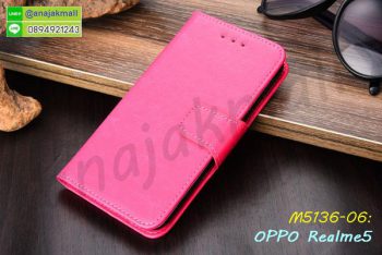 M5136-06 เคสหนังฝาพับ Realme5 สีชมพูเข้ม