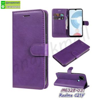 M6328-03 เคส realme c21y หนังฝาพับ สีม่วง