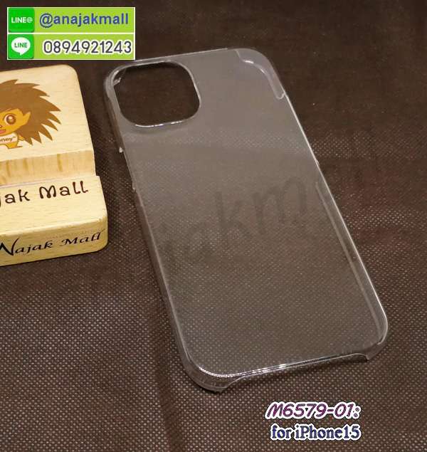 M6579-01 เคสใส iphone15 เกาะขอบซ้าย-ขวา กรอบพลาสติกใสไอโฟน15