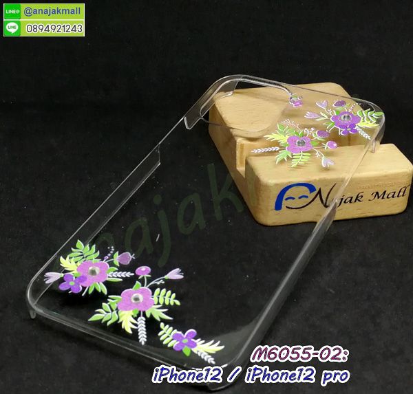 M6055-02 เคส iphone12 iphone12pro แต่งคริสตัล Flower02 กรอบพลาสติก i12 i12pro