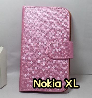 M918-05 เคสฝาพับ Nokia XL ลายเพชร สีชมพู