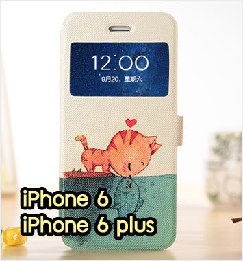 M1003-04 เคสฝาพับโชว์เบอร์ iPhone 6/6 plus ลาย Cat & Fish