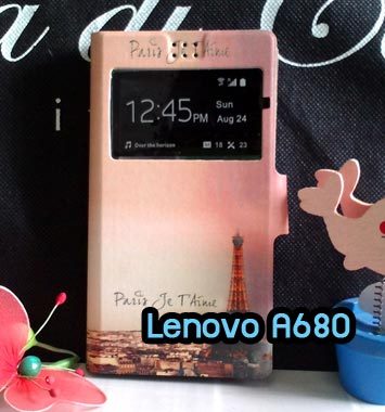 M988-03 เคสฝาพับโชว์เบอร์ Lenovo A680 ลายหอไอเฟล