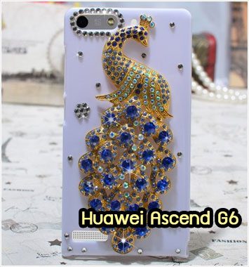 M1150-04 เคสประดับ Huawei Ascend G6 ลายนกยูงน้ำเงิน